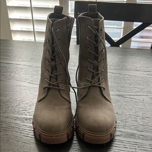 Women's Taupe Lace-Up Boots